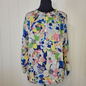 Talbots Top Womens Size Large Floral Popover Ruffle Collar